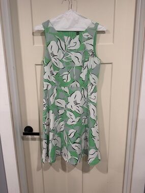 Ann Taylor Mint and White Floral Fit-and-Flare Dress